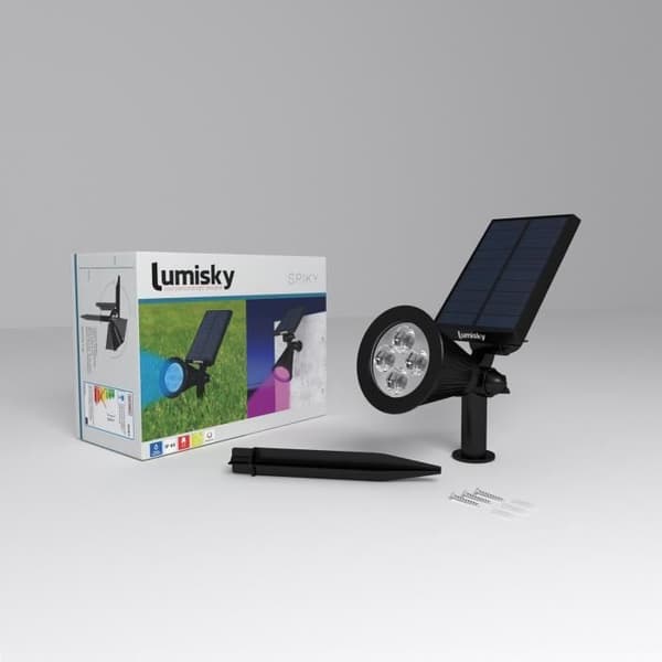 Paket med 2 vattentäta utomhussolstrålkastare - LUMISKY - 4 färgade RGB-lysdioder - 200 Lumen - Vridbart huvud vid 90°C