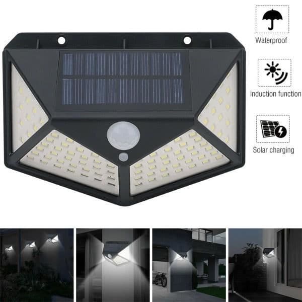 Trade Shop - OUTDOOR SOLAR SPOT 100 LED RÖRELSESENSOR LAMPA -