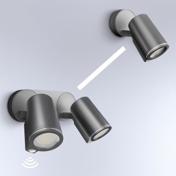 LED utomhusstrålkastare med STEINEL Spot DUO Sensor 2x7W 3000K IP44 GU10 - Antracit
