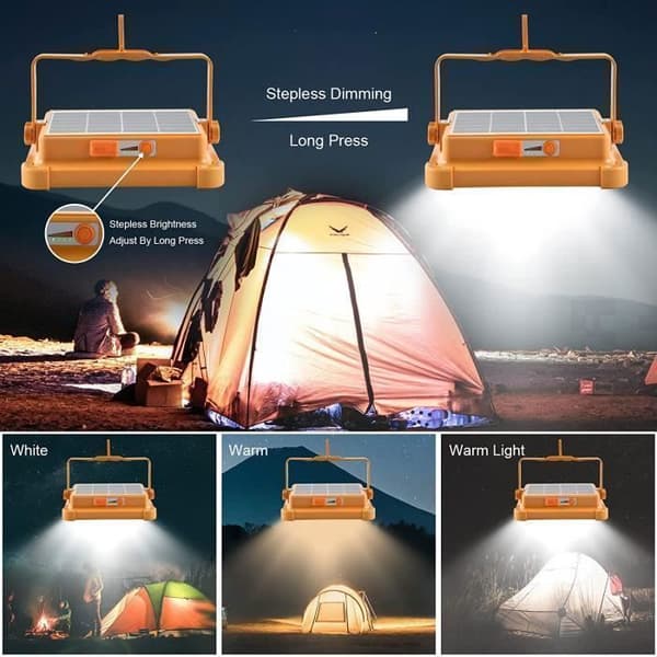 100W uppladdningsbar LED-strålkastare 3000LM, bärbar lykta arbetslampa med solpanel, 3500mAh USB uppladdningsbar lampa