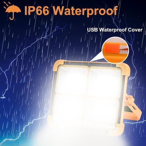 100W uppladdningsbar LED-strålkastare 3000LM, bärbar lykta arbetslampa med solpanel, 3500mAh USB uppladdningsbar lampa