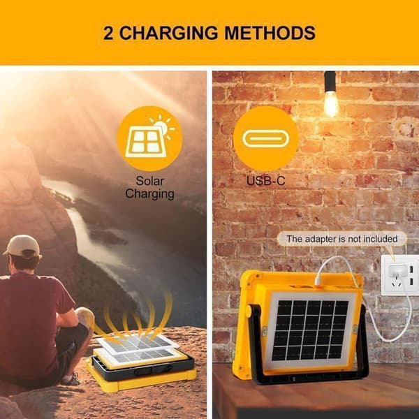 100W uppladdningsbar LED-strålkastare 3000LM, bärbar lykta arbetslampa med solpanel, 3500mAh USB uppladdningsbar lampa