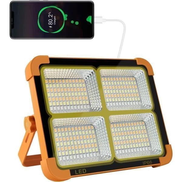 100W uppladdningsbar LED-strålkastare 3000LM, bärbar lykta arbetslampa med solpanel, 3500mAh USB uppladdningsbar lampa