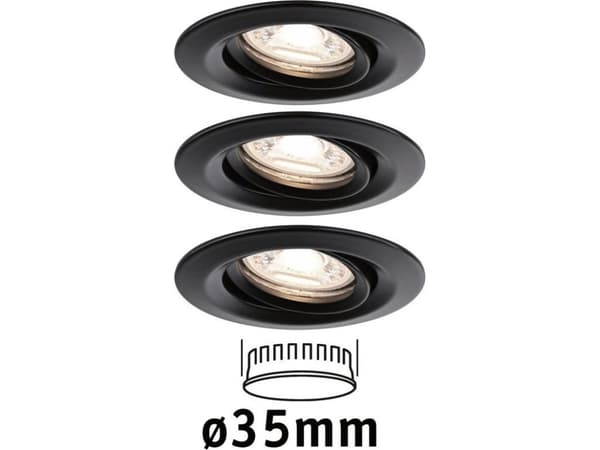 Paulmann Innfelt lampe NOVA PLUS COIN LED Mini DIM tiltbar 3x4W 310lm 66mm 2700K IP23 230V svart Sort