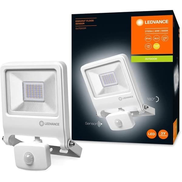 Utomhus LED-projektor - LEDVANCE - Endura Flood 30W - Närvarodetektor - Vit