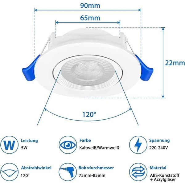LED-spotlight - LARS360 - 5W - Kallvit - Set om 20 - Energisparande A++