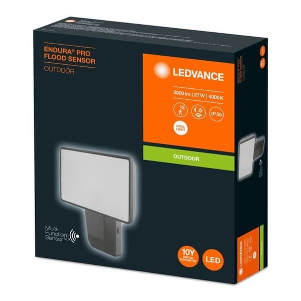 LED ENDURA PRO FLOOD Sensorprojektor 30w = 3000lm Ip55 †“Grå - Cool White