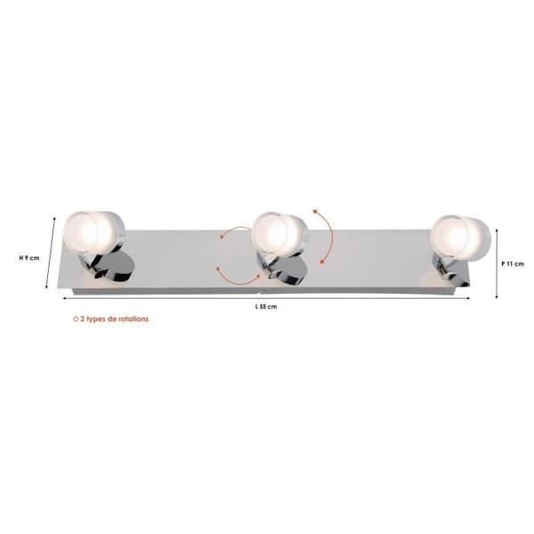 Strip 3 Spots Special Badrum IP44 (13,5W 1050LM 3000K) Krom - Voltman