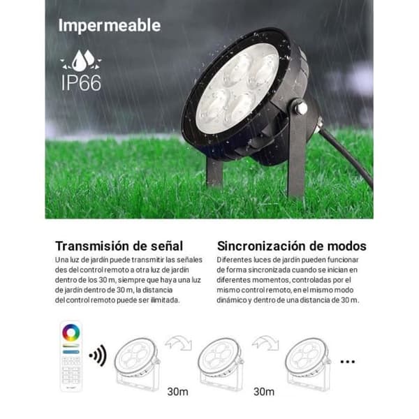 RGB+CCT trädgårds LED-projektor 18W - MiBoxer - FUTC09 - RF/WiFi-kontroll - IP66