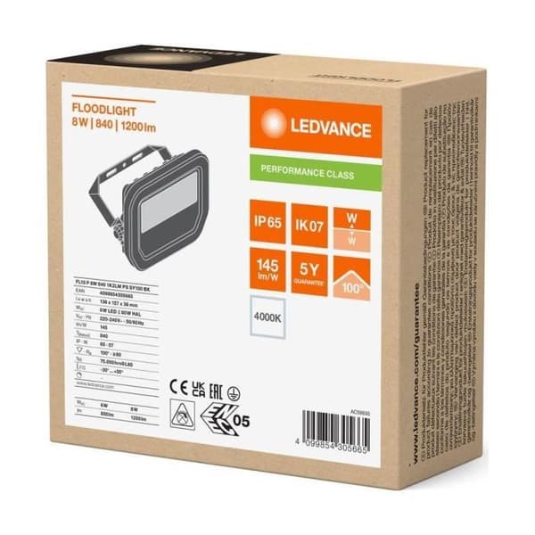 LED-projektor - LEDVANCE - Svart Aluminium - 8W - 1200lm - 100D - Kallvit 840 - IP66