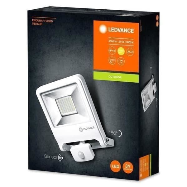 LED-strålkastare utomhus - LEDVANCE - Endura Flood 50W - Vit - Rörelsedetektor - Aluminium