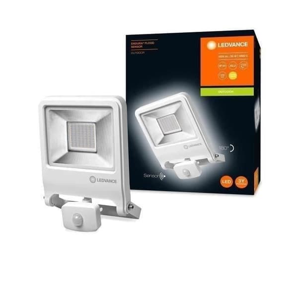 LED-strålkastare utomhus - LEDVANCE - Endura Flood 50W - Vit - Rörelsedetektor - Aluminium