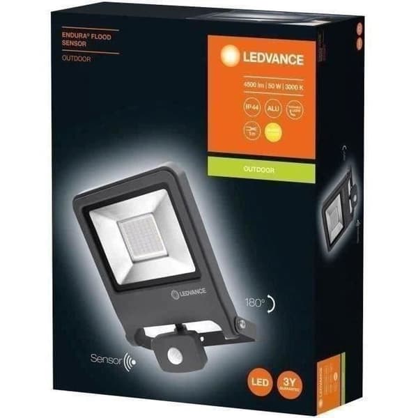 LED-strålkastare utomhus - LEDVANCE - Endura Flood 50W - Närvarodetektor - Mörkgrå