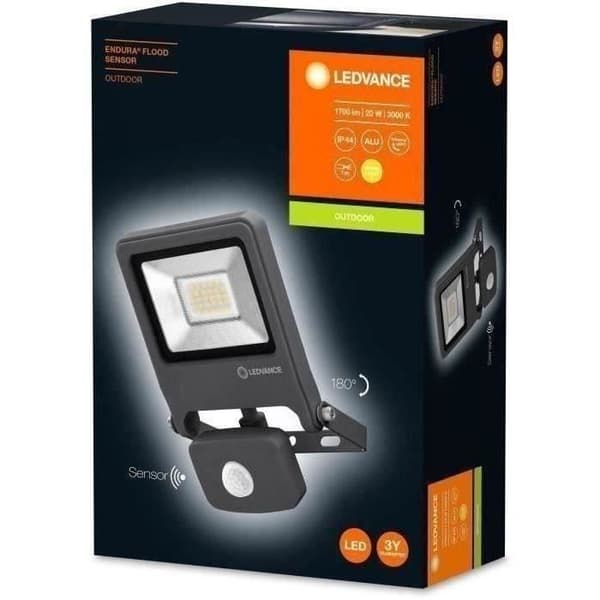 LED-strålkastare utomhus - LEDVANCE - Endura Flood 20W - Mörkgrå - Rörelsedetektor - 3000K