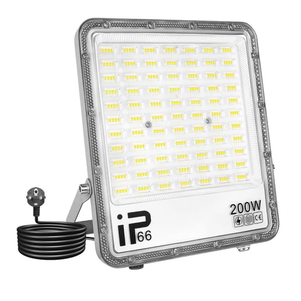 LED Tulvavalaisin, IP66 Vesitiivis, Energiatehokas Valaistus,Luonnonvalkoinen (3500-5500K), EU-pistoke, 1x200W