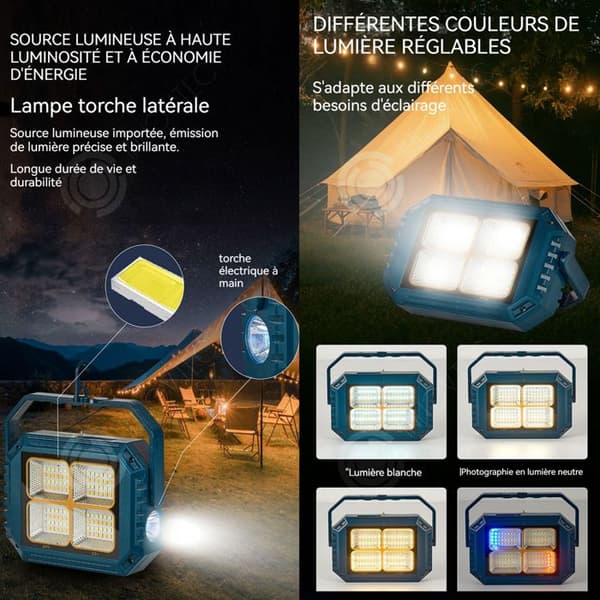 INN LED-projektor 40W solstrålkastare med 4 ljuslägen och superljus ficklampa, stödet kan rotera 360 grader