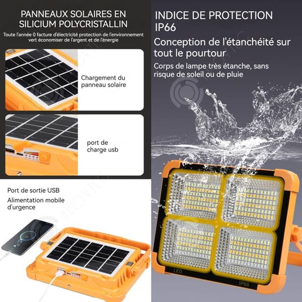 INN LED-strålkastare IP66 3000W superstark solstrålkastare med 4 ljuslägen och USB-solenergi två strömförsörjningsmetoder