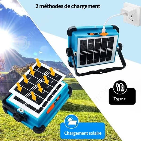 INN LED strålkastare 3000mAh LED byggarbetsplats strålkastare med solpanel 4 ljuslägen idealisk för campingarbete garageverkstad
