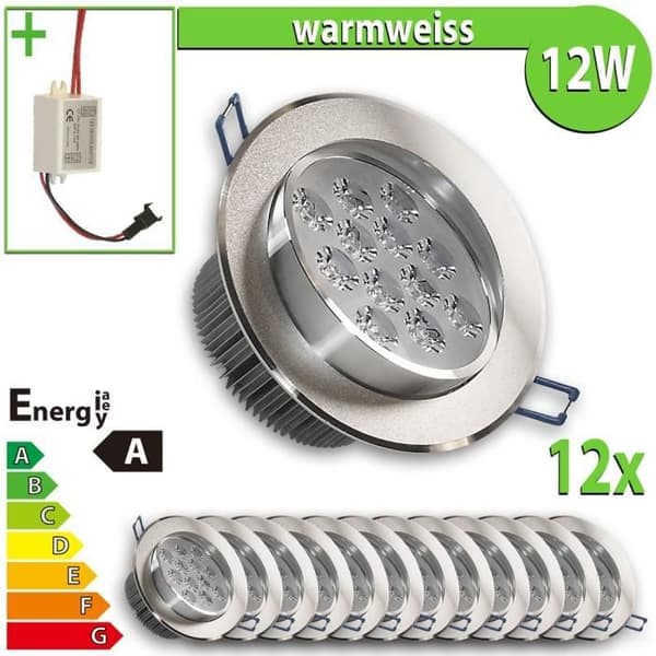 12x LEDVero LED Downlight 12W rund form varmvit.