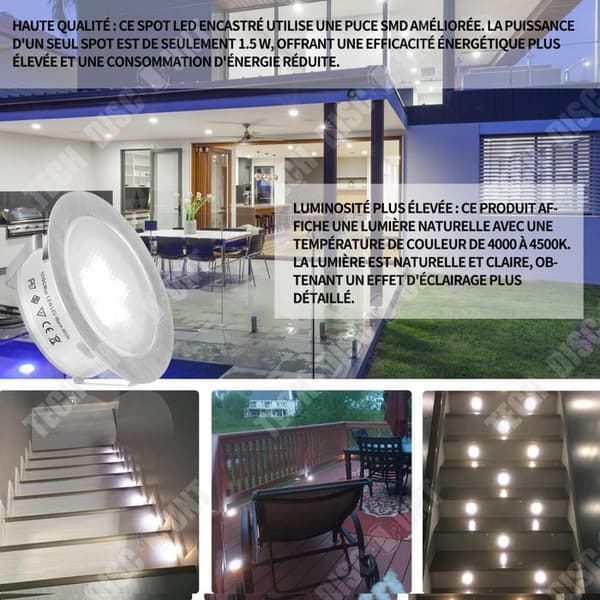 TD Infälld LED-spotlight 6 st 55mm 1,5W/st vattentät IP67 dimbar infälld LED-spotlight för träterrasstak 4000K neutralvit
