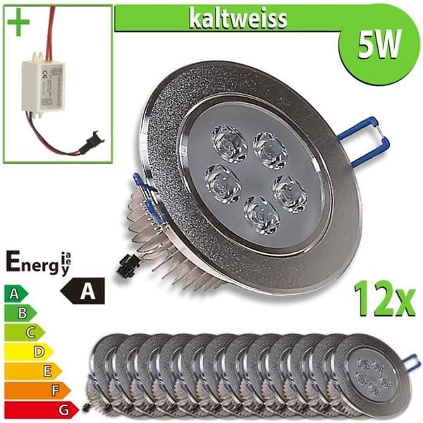 12x LEDVero LED Downlight 5W rund kallvit.