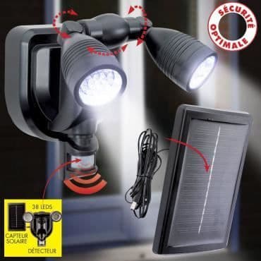 Dubbel PVC solar LED spotlight - Svart - 38 lysdioder - Justerbar rörelsesensor - 2 justeringslägen