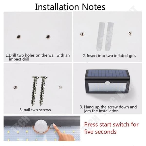 TD® LCC® Vattentät IP65 Super Bright 550 Lumen 36 LED Solar Motion Sensor Light, paket med 2 enheter (vit)
