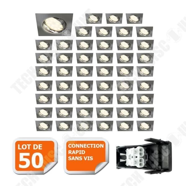 TD® SET OM 50 JUSTERBAR INFÄNGD SPOTLIGHT LED FYRKANTIG ALU BORSTAD GU10 230V ekv. 50W NEUTRAL VIT