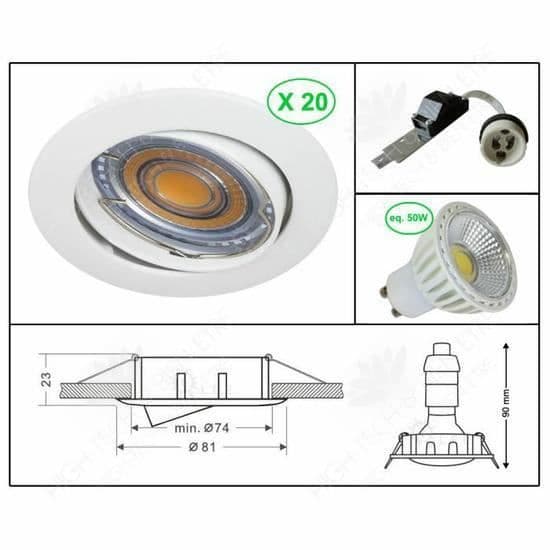 HTBE® 20-pack Varmvit Runda Vita LED-taklampor Justerbar Spotlight Frostad Vit 5W Lamphus Spotbelysning inomhus ma
