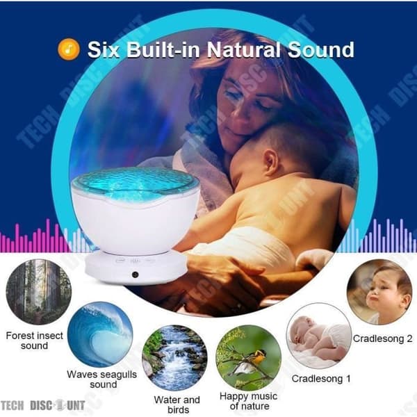 TD® Sleep Aid Lamp Musikprojektionslampa Ocean Wave Projection Atmosphere Lamp US Extern Högtalare