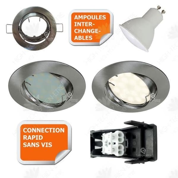 HTBE® 50W varmvit rund rostfritt stål 3000K färgtemperatur taklampor 20 justerbara infällda spotlights aluminium br