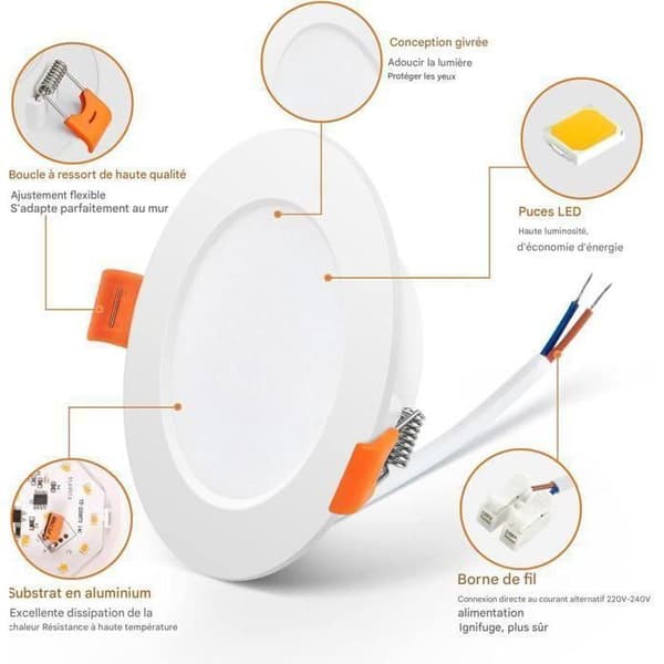 Spot LED Inbyggnad Extra Platt - 6W - Neutral Vit 4000K - Hål Φ70-85mm - 10 St - För Kök Vardagsrum Korridor