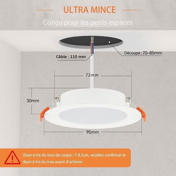 Spot LED Inbyggnad Extra Platt - 6W - Neutral Vit 4000K - Hål Φ70-85mm - 10 St - För Kök Vardagsrum Korridor