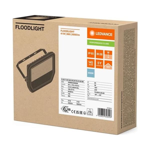 Ledvance Projektor LED Aluminium Svart 41W 6000lm 100D - 865 Dagsljus | IP66 - Symmetrisk