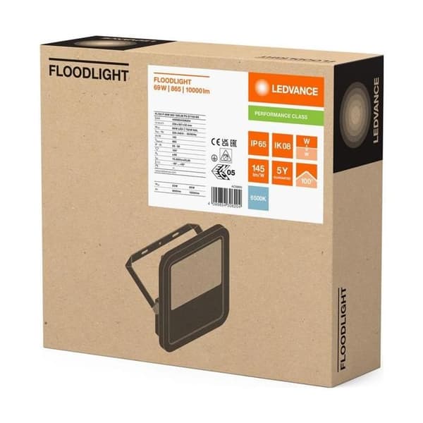 Ledvance LED Projektor Aluminium Svart 69W 10000lm 100D - 865 Dagsljus | IP66 - Symmetrisk