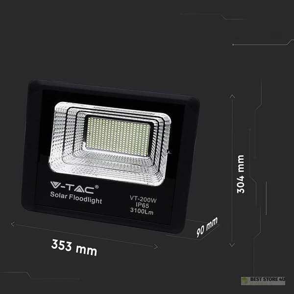 Solcellsdriven LED-projektor V-TAC 40W svart IP65, fjärrkontroll, timer VT-200W 4000K 3100lm