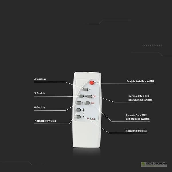 Solcellsdriven LED-projektor V-TAC 40W svart IP65, fjärrkontroll, timer VT-200W 4000K 3100lm