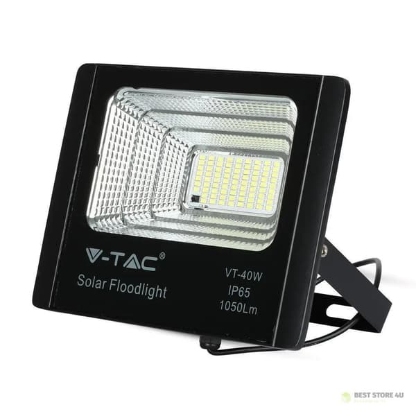 Solcellsdriven LED-projektor V-TAC 16W Svart IP65, Fjärrkontroll, Timer VT-40W 6000K 1050lm