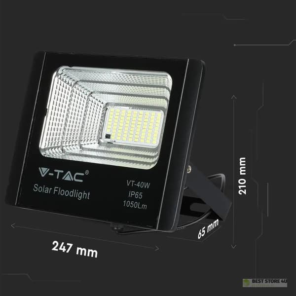 Solcellsdriven LED-projektor V-TAC 16W Svart IP65, Fjärrkontroll, Timer VT-40W 6000K 1050lm