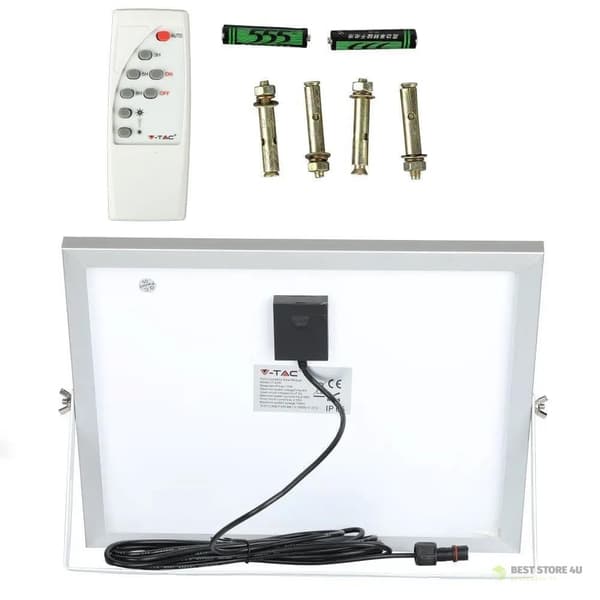 Solcellsdriven LED-projektor V-TAC 16W Svart IP65, Fjärrkontroll, Timer VT-40W 6000K 1050lm
