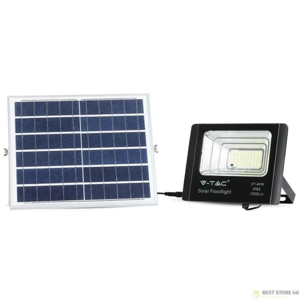 Solcellsdriven LED-projektor V-TAC 16W Svart IP65, Fjärrkontroll, Timer VT-40W 6000K 1050lm