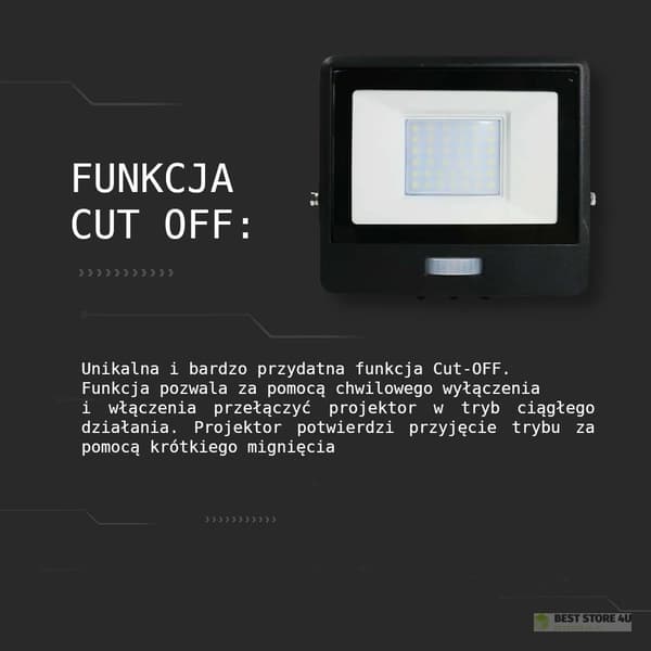 LED-projektor V-TAC 50W SAMSUNG CHIP bevægelsessensor sort kabel 1M VT-158S-1 4000K 4000lm 5 års garanti