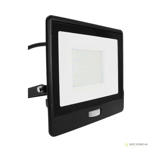 LED-projektor V-TAC 50W SAMSUNG CHIP bevægelsessensor sort kabel 1M VT-158S-1 4000K 4000lm 5 års garanti