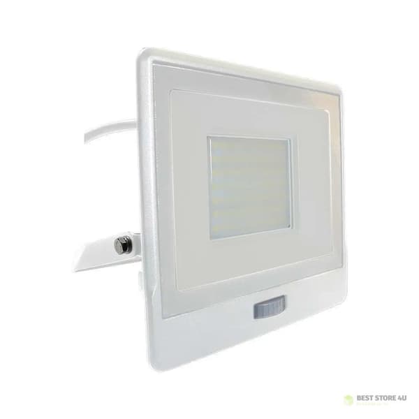 LED-projektor V-TAC 50W SAMSUNG CHIP Rörelsesensor Vit kabel 1M VT-158S-1-W 6400K 4000lm 5 års garanti