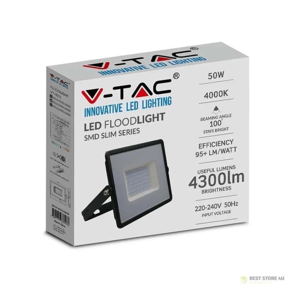 V-TAC 50W SMD E-sarjan LED-projektori musta VT-4051 6500K 4300lm