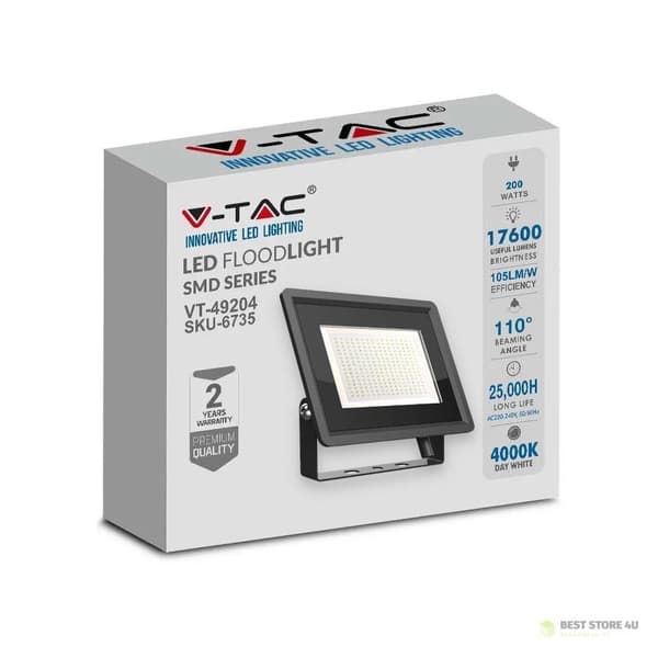 V-TAC 200W SMD F-KLASS LED-projektor svart VT-49204 6500K 17600lm