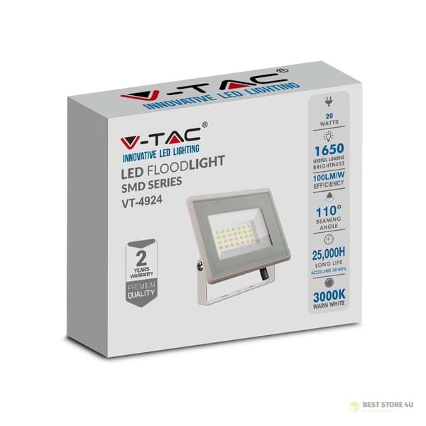LED-projektor V-TAC 20W SMD F-KLASS Vit VT-4924-W 6500K 1650lm