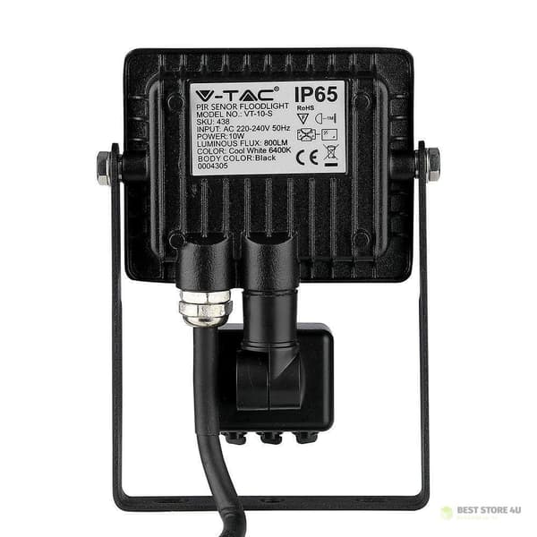 LED-projektor V-TAC 10W SAMSUNG CHIP bevægelsessensor afbrydelsesfunktion sort VT-10-SB 4000K 800lm 5 års garanti