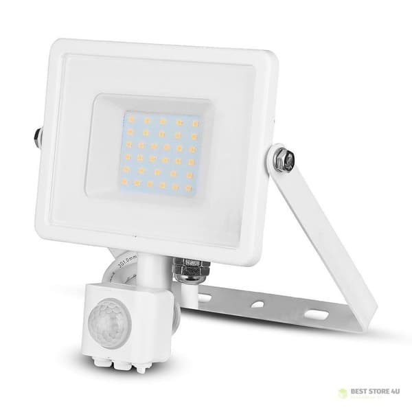 LED-projektor V-TAC 30W SAMSUNG CHIP Bevægelsessensor Afbrydelsesfunktion Hvid VT-30-SW 6400K 2400lm 5 års garanti