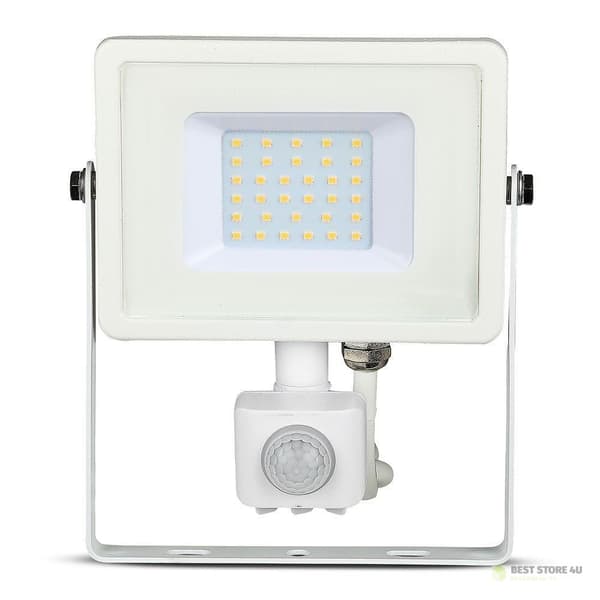 LED-projektor V-TAC 30W SAMSUNG CHIP Bevægelsessensor Afbrydelsesfunktion Hvid VT-30-SW 6400K 2400lm 5 års garanti